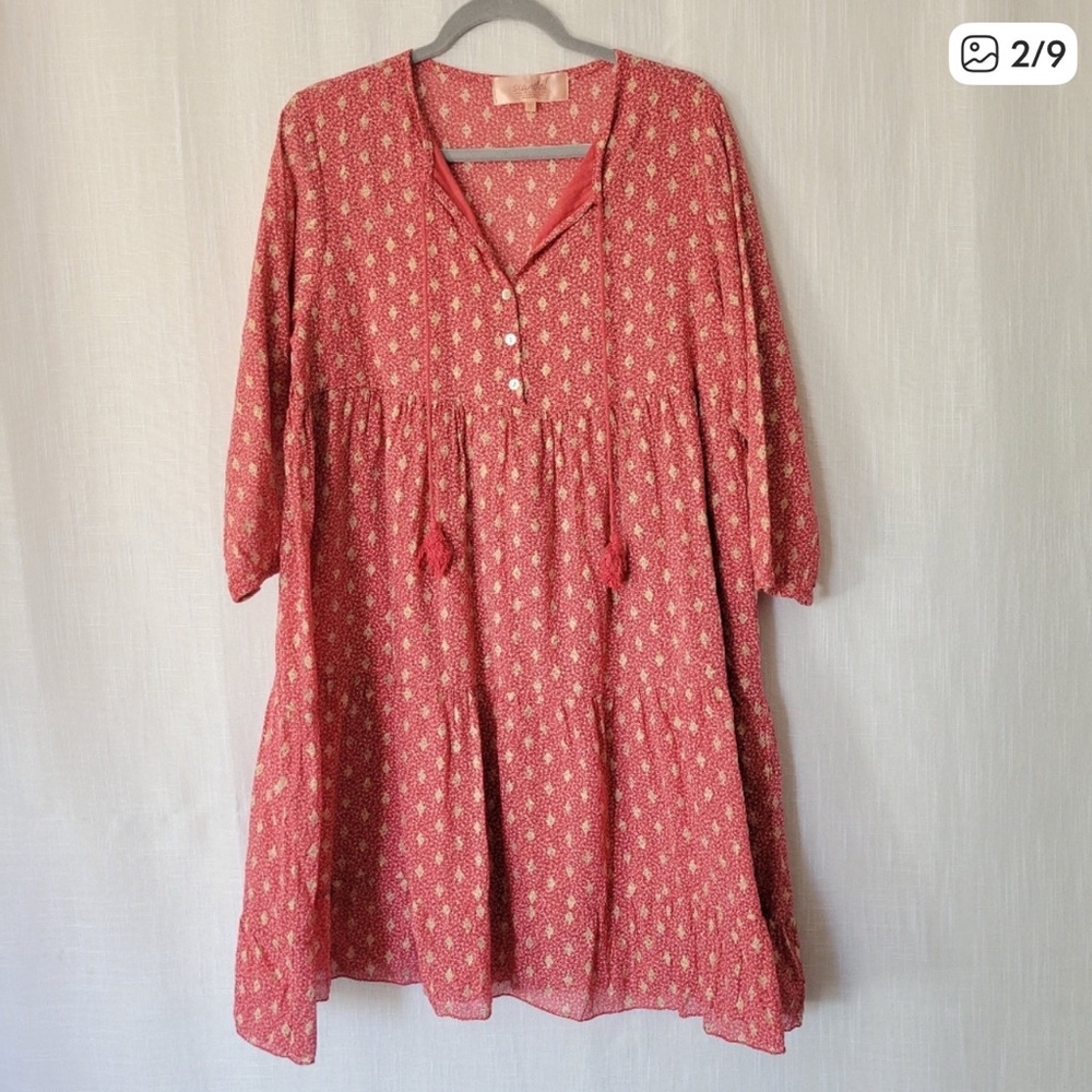 Scandal Italy pink tiered ruffle mini dress size L - Picture 2 of 4